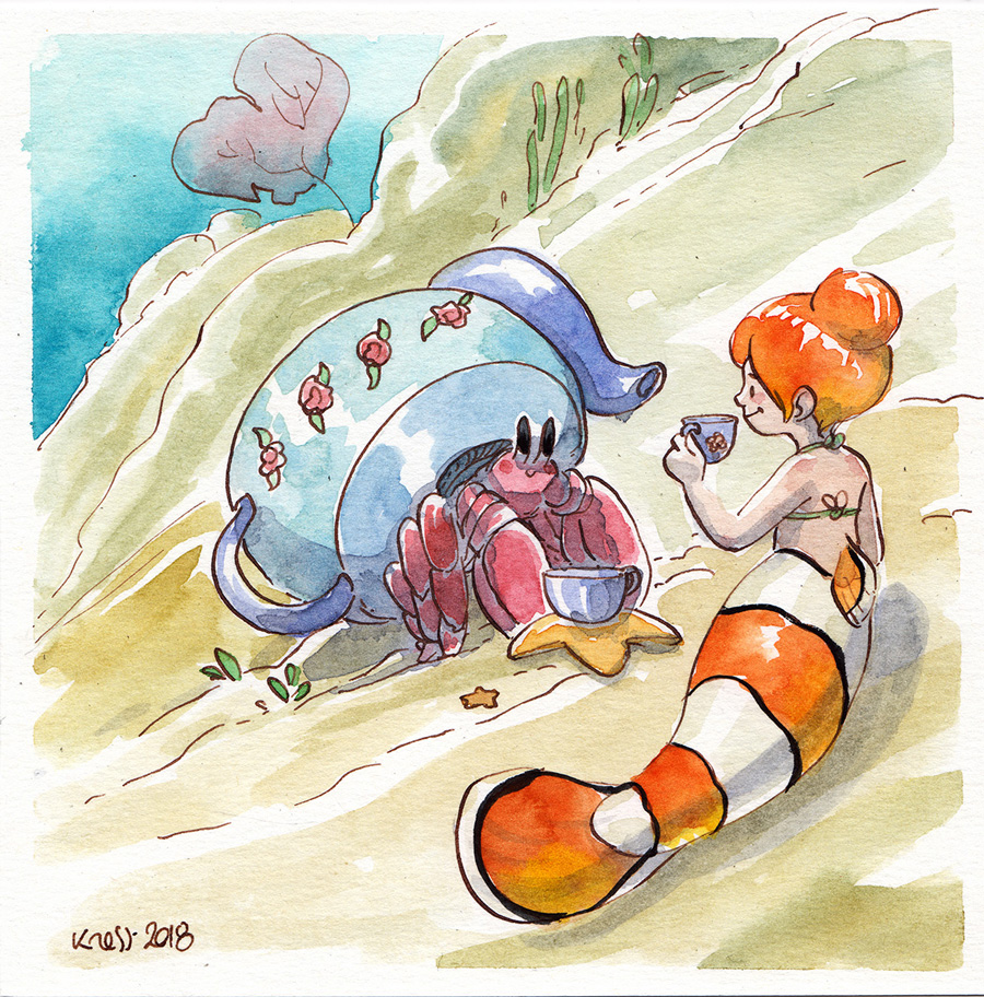 aquarelle sirene poisson clown