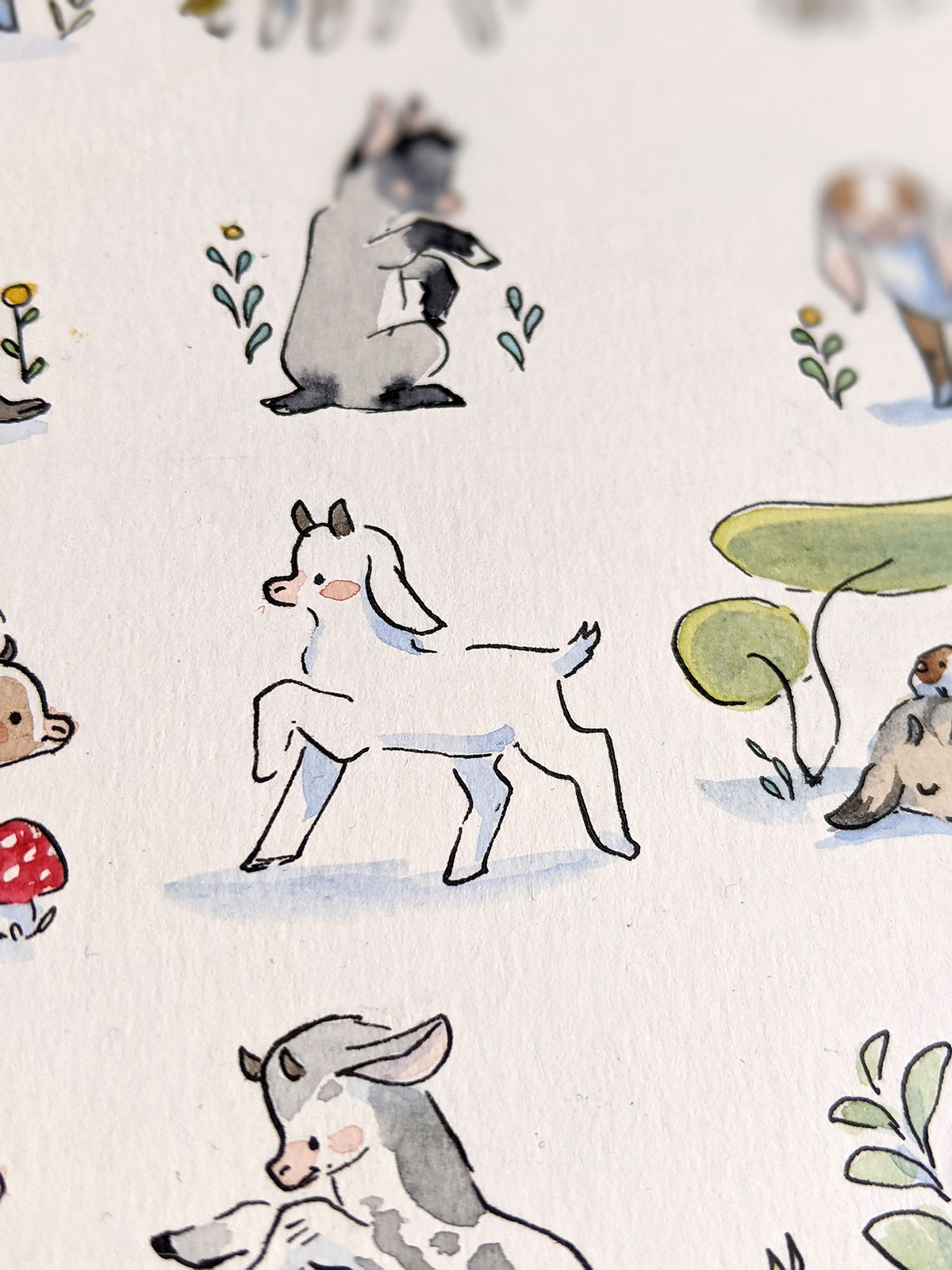 Alternative view of 35 Goat Kids - Original Watercolor Painting