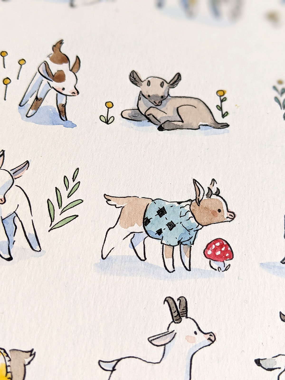 35 Goat Kids - Original Watercolor Painting - Image 3