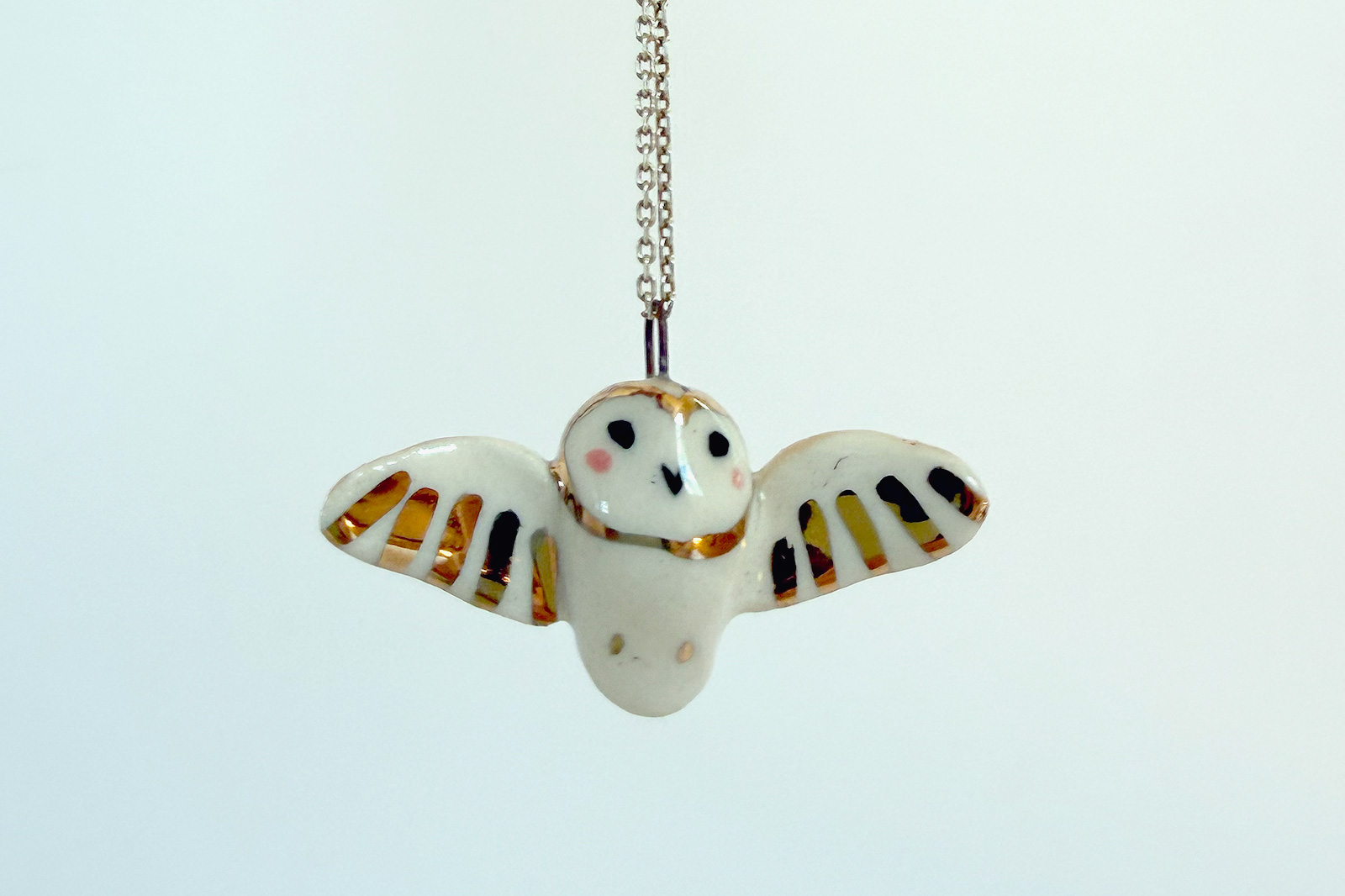 Barn Owl pendant - Ceramics + Gold - Wings