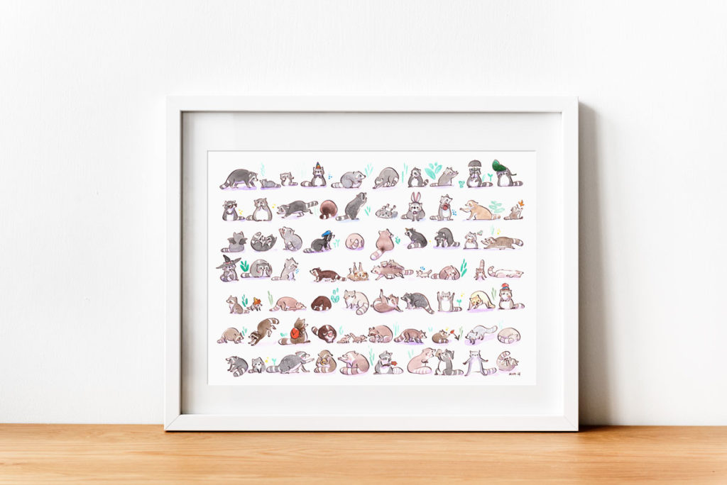Framed Raccoon Watercolor print