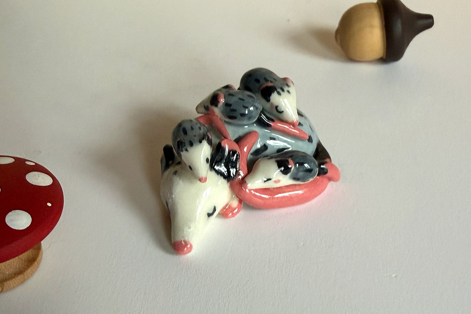 Porcelain Figurine - Sleeping Opossum Family