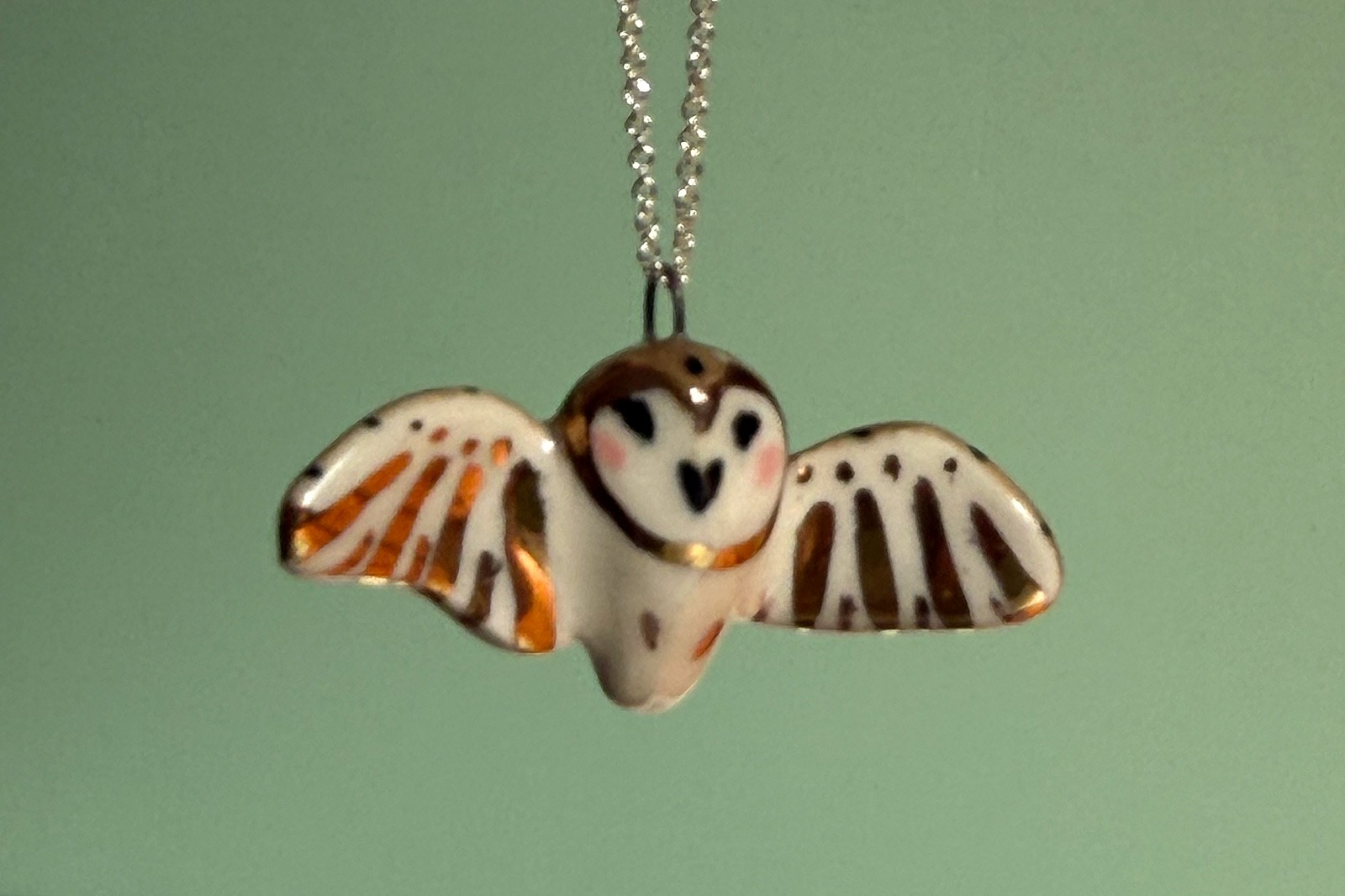 Alternative view of Barn Owl pendant - Ceramics + Gold - Wings