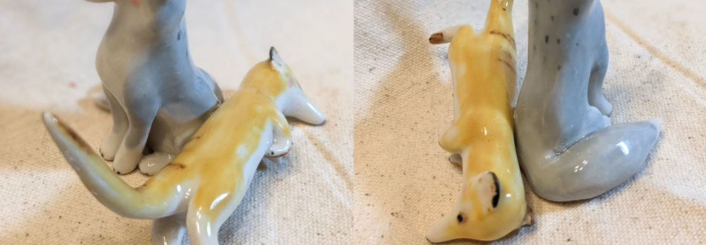 porcelaine accidentée dans le four, deux pièces fusionnées