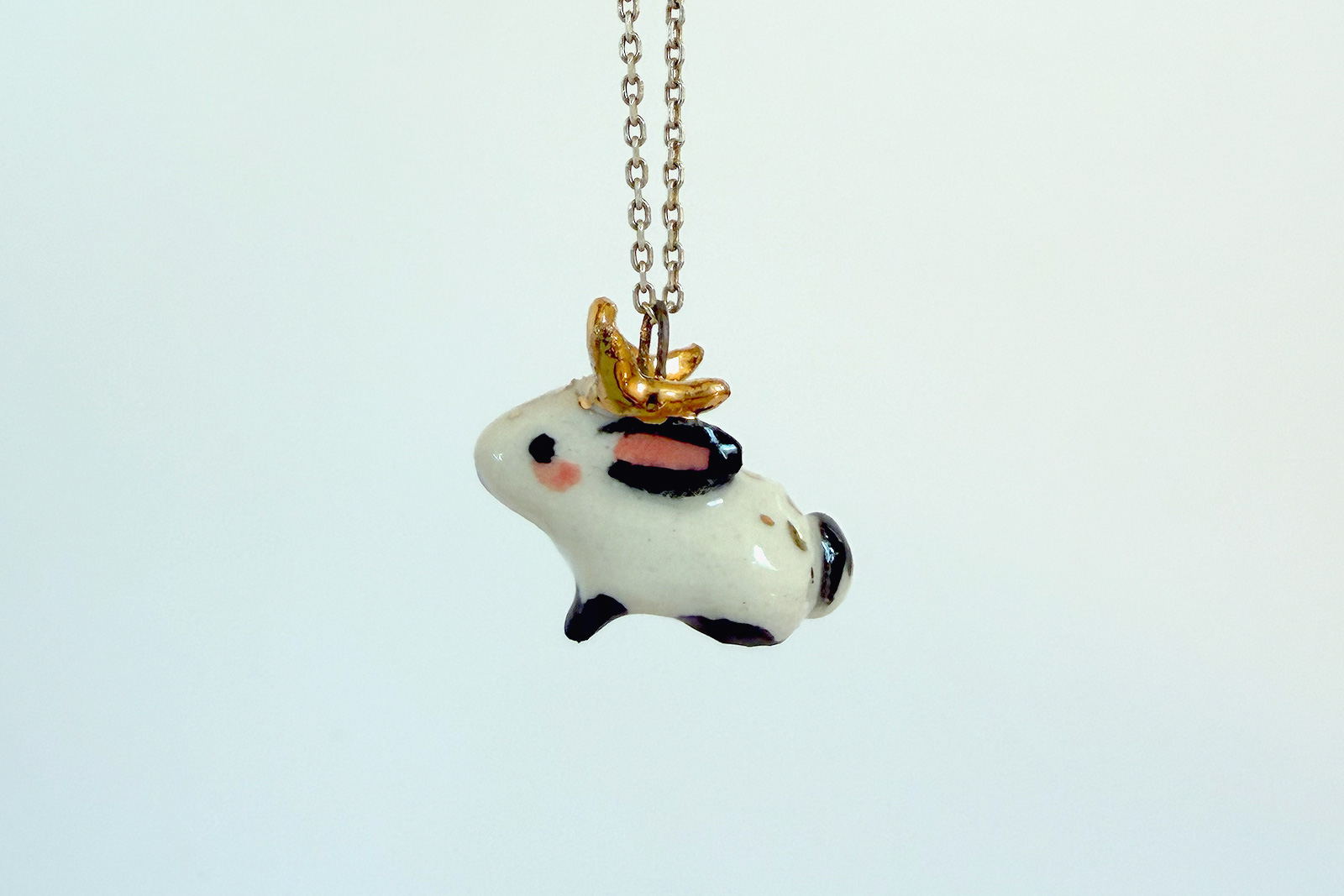 Alternative view of Porcelain Pendant - Jackalope Bunny