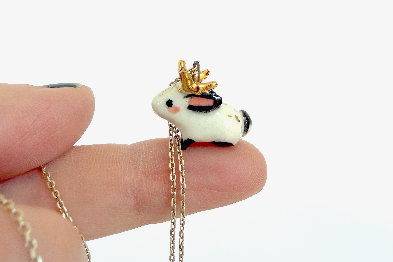 Porcelain Pendant - Jackalope Bunny