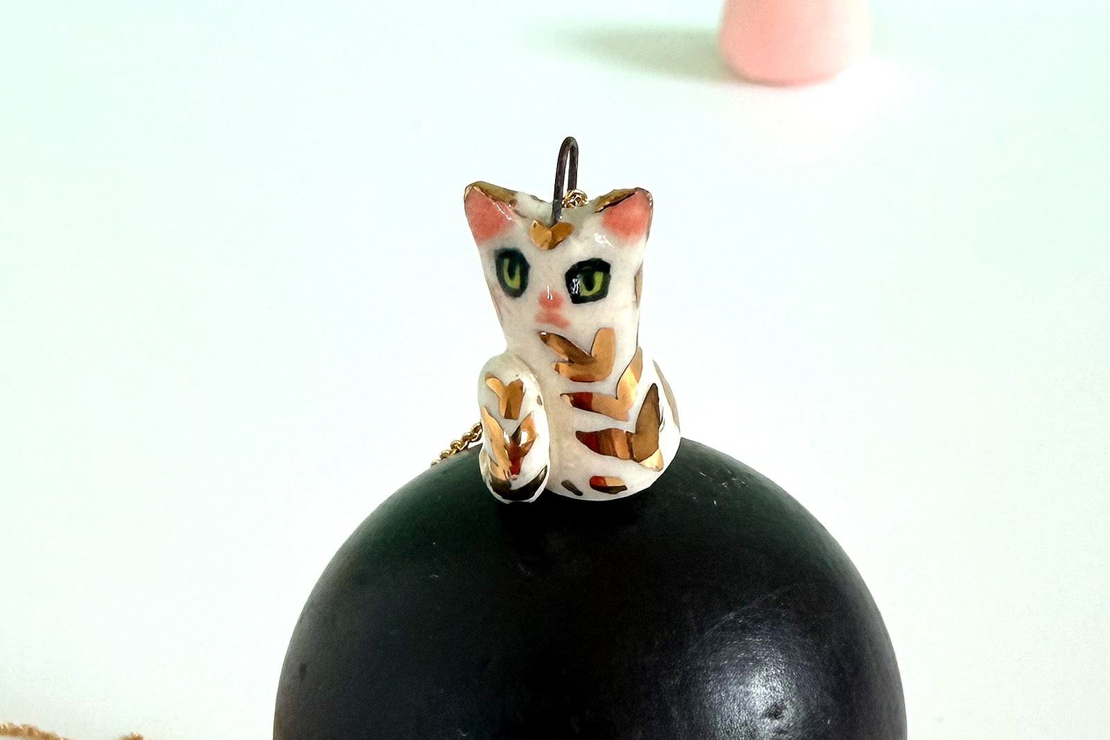 Alternative view of Porcelain Pendant - White Cat