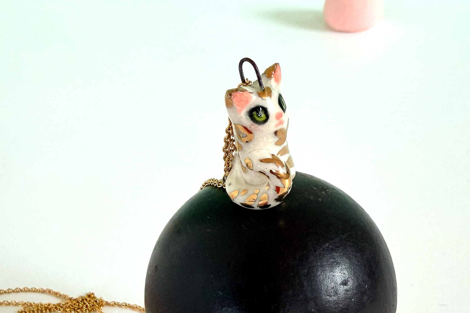 Porcelain Pendant - White Cat