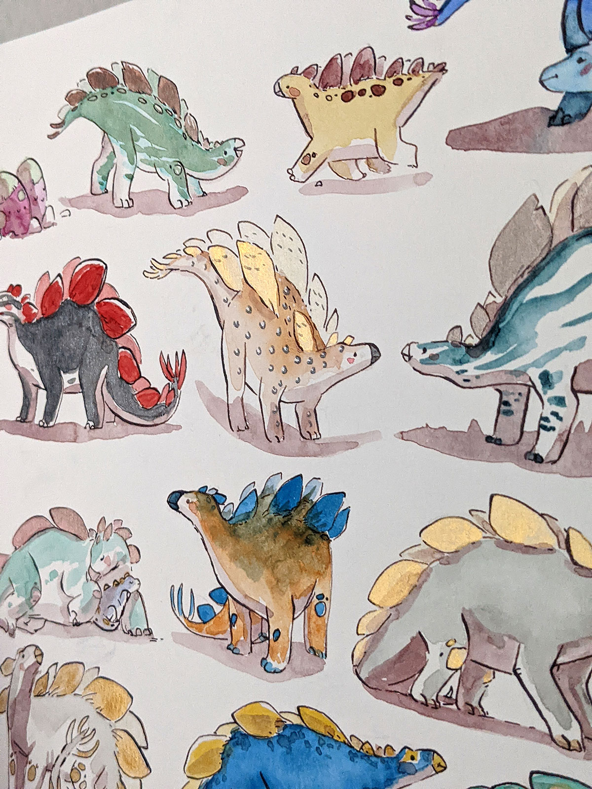 original watercolor cute stegosaurus
