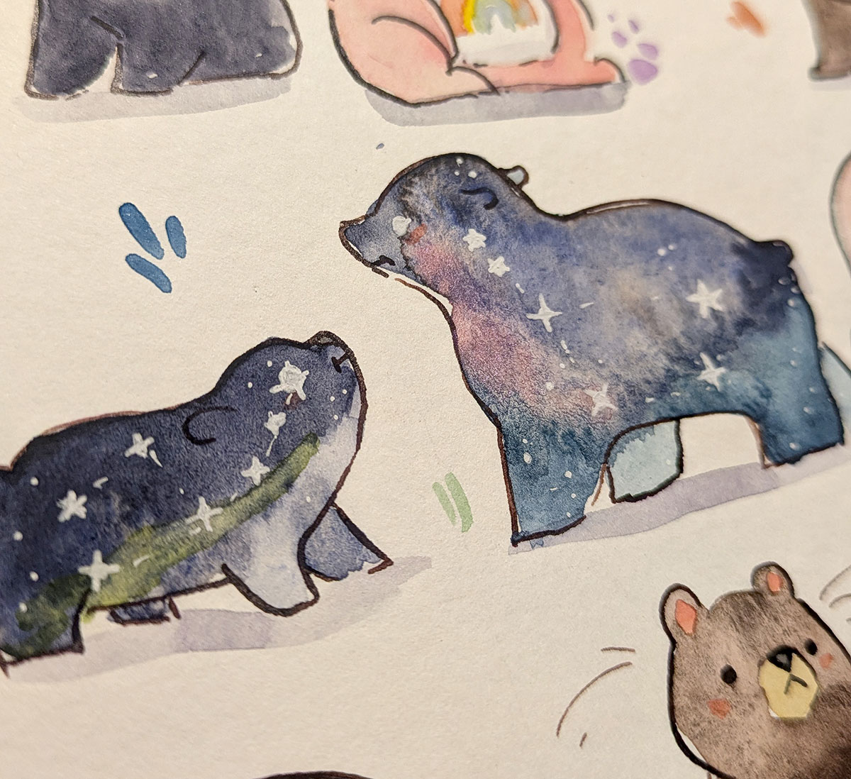 original painting watercolor 20 bears