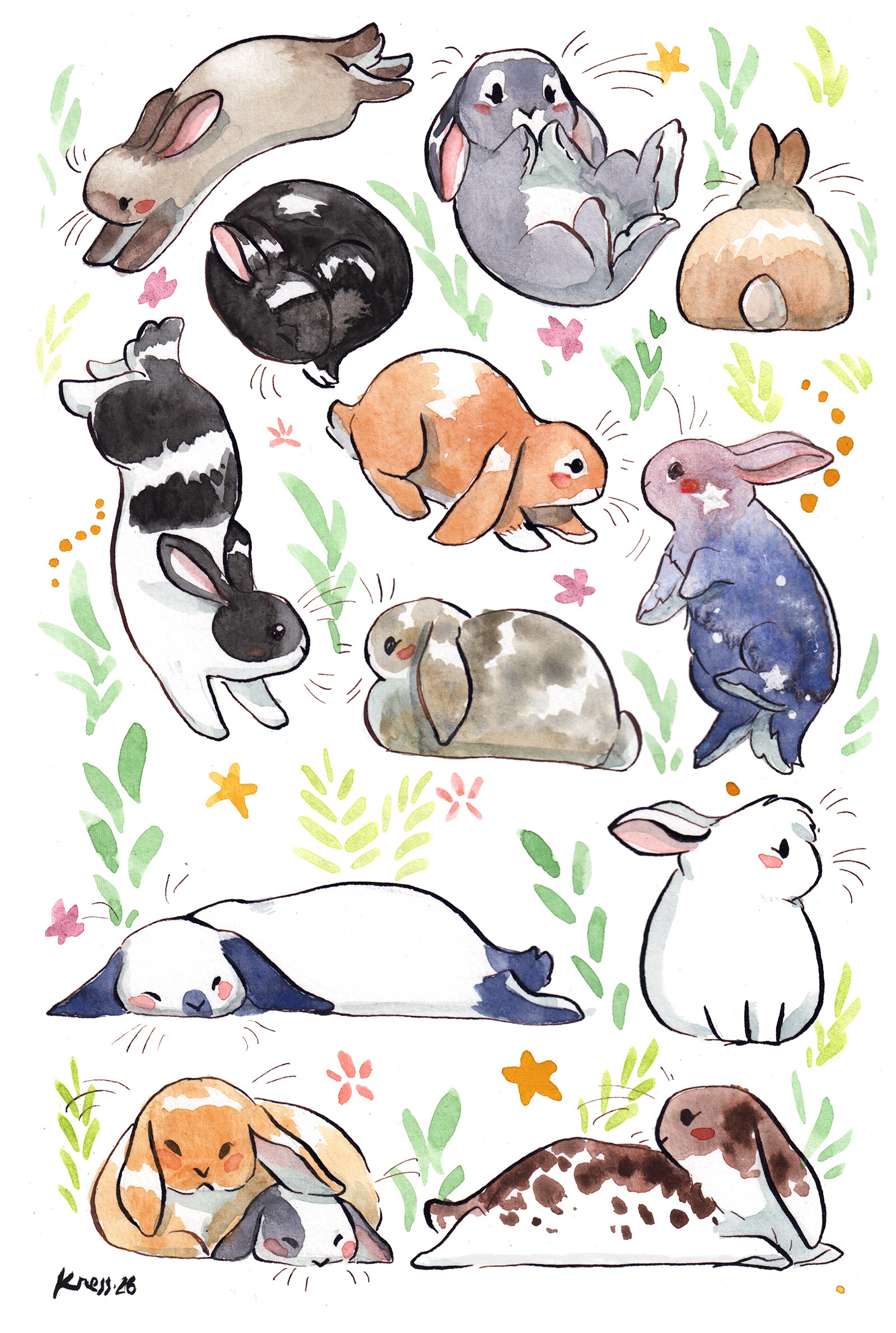 Alternative view of Original Watercolor Painting - 13 Bunnies