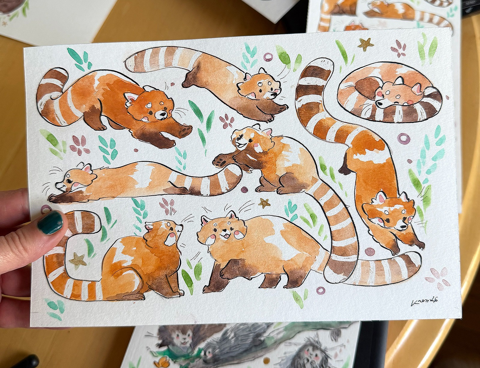 Original Watercolor Painting - 8 red pandas