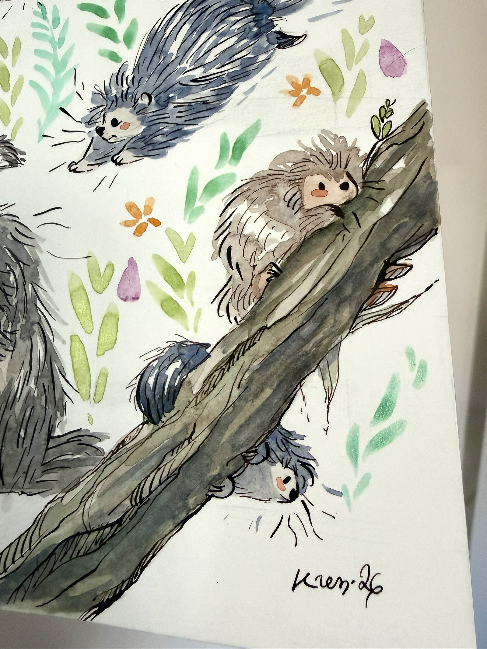Original Watercolor Painting - 16 Porcupines - Image 4