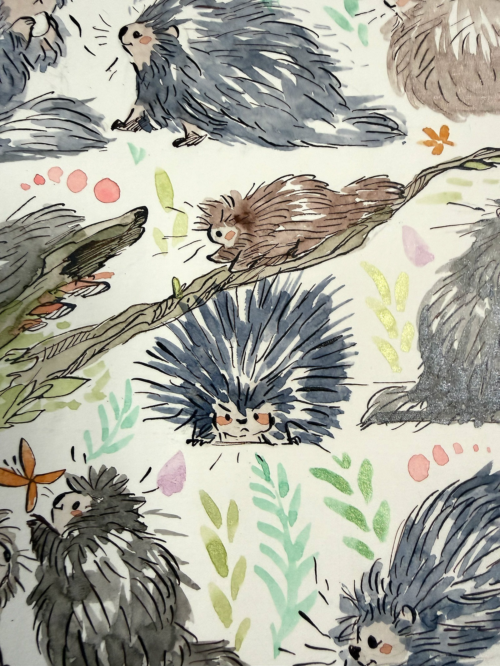 Original Watercolor Painting - 16 Porcupines - Image 3