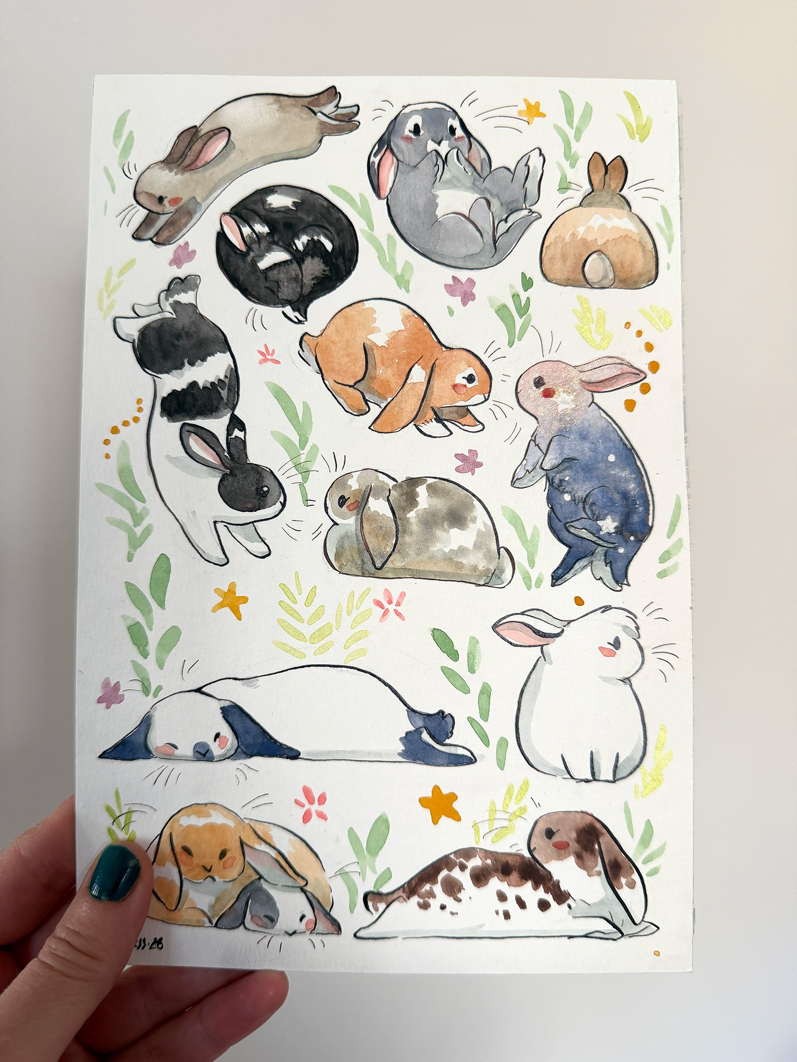 Original Watercolor Painting - 13 Bunnies