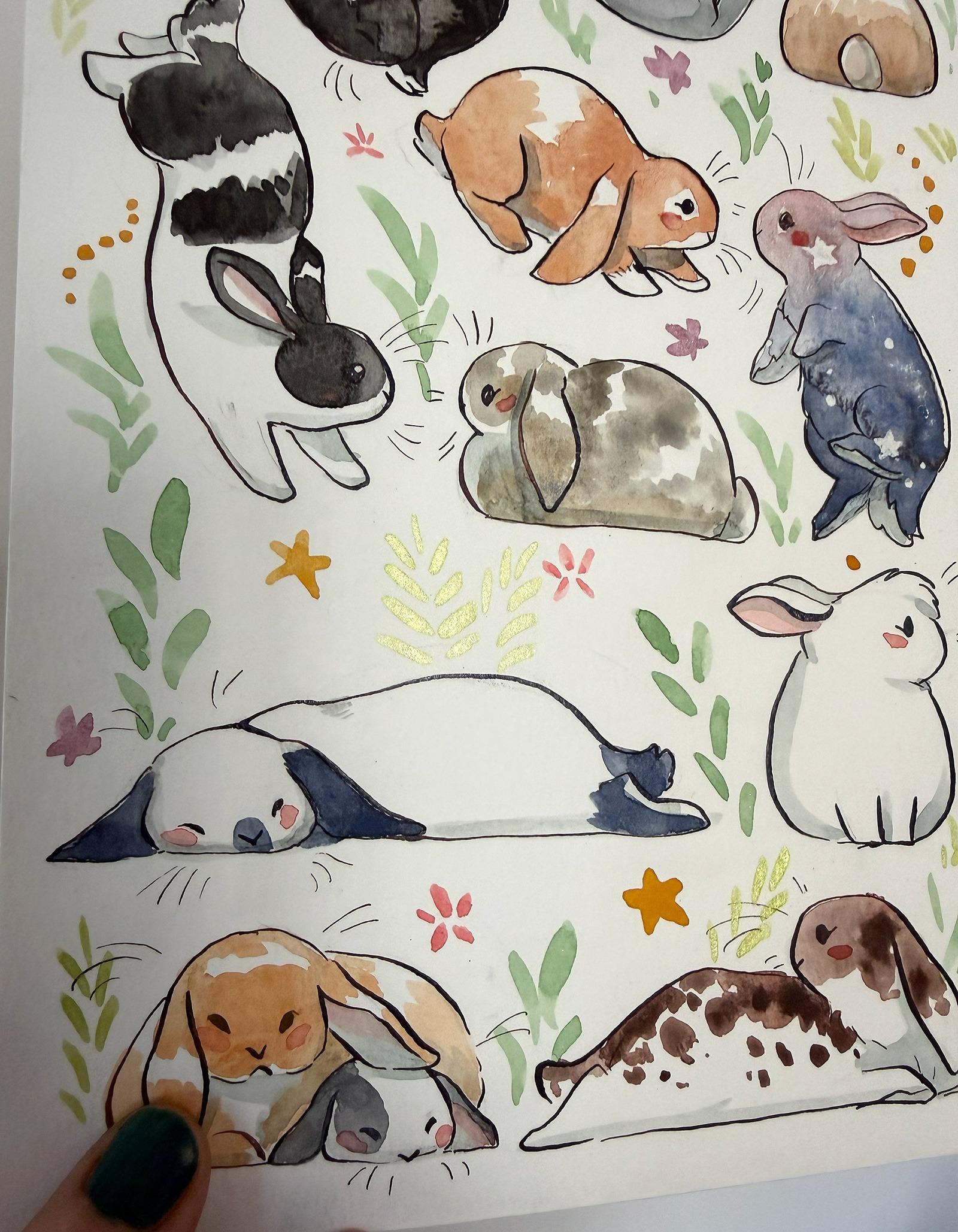 Original Watercolor Painting - 13 Bunnies - Image 3