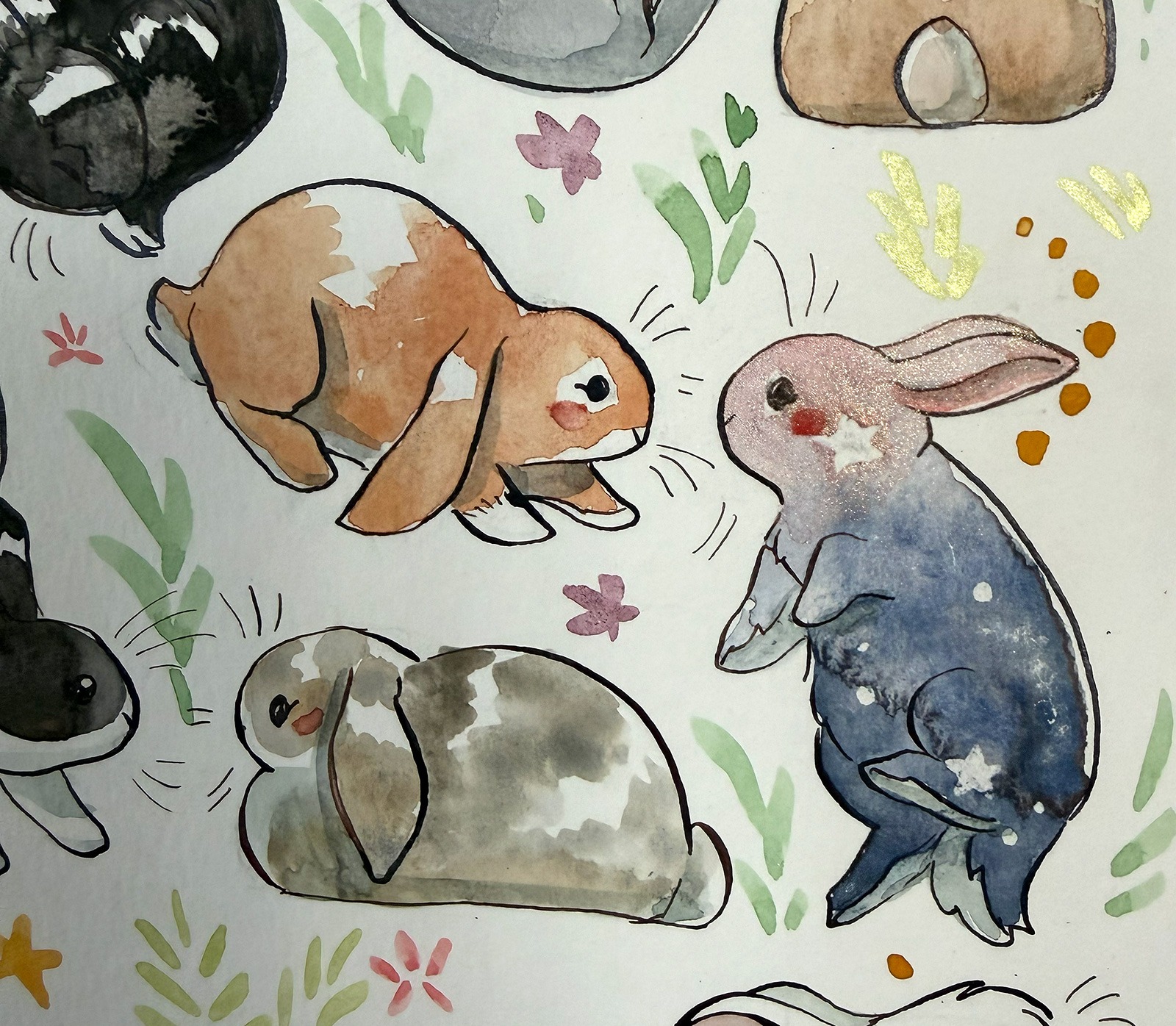Original Watercolor Painting - 13 Bunnies - Image 4