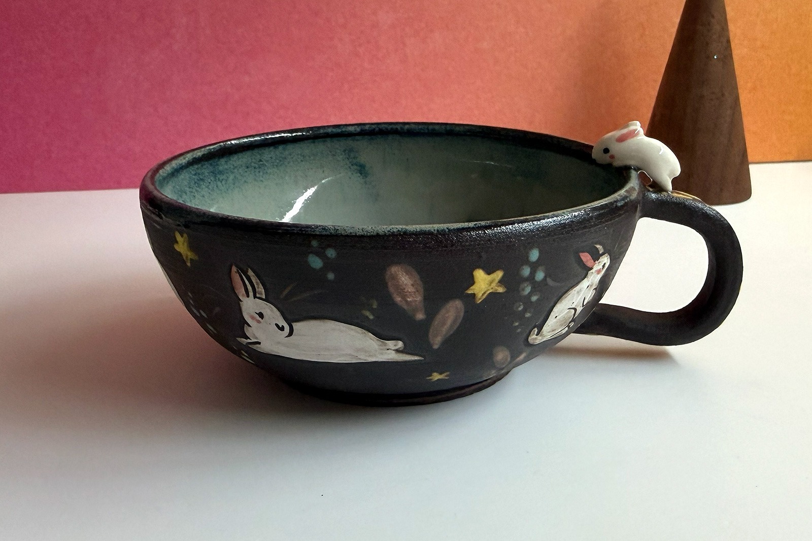 Ceramic Tea Cup - Sculpted Bunny