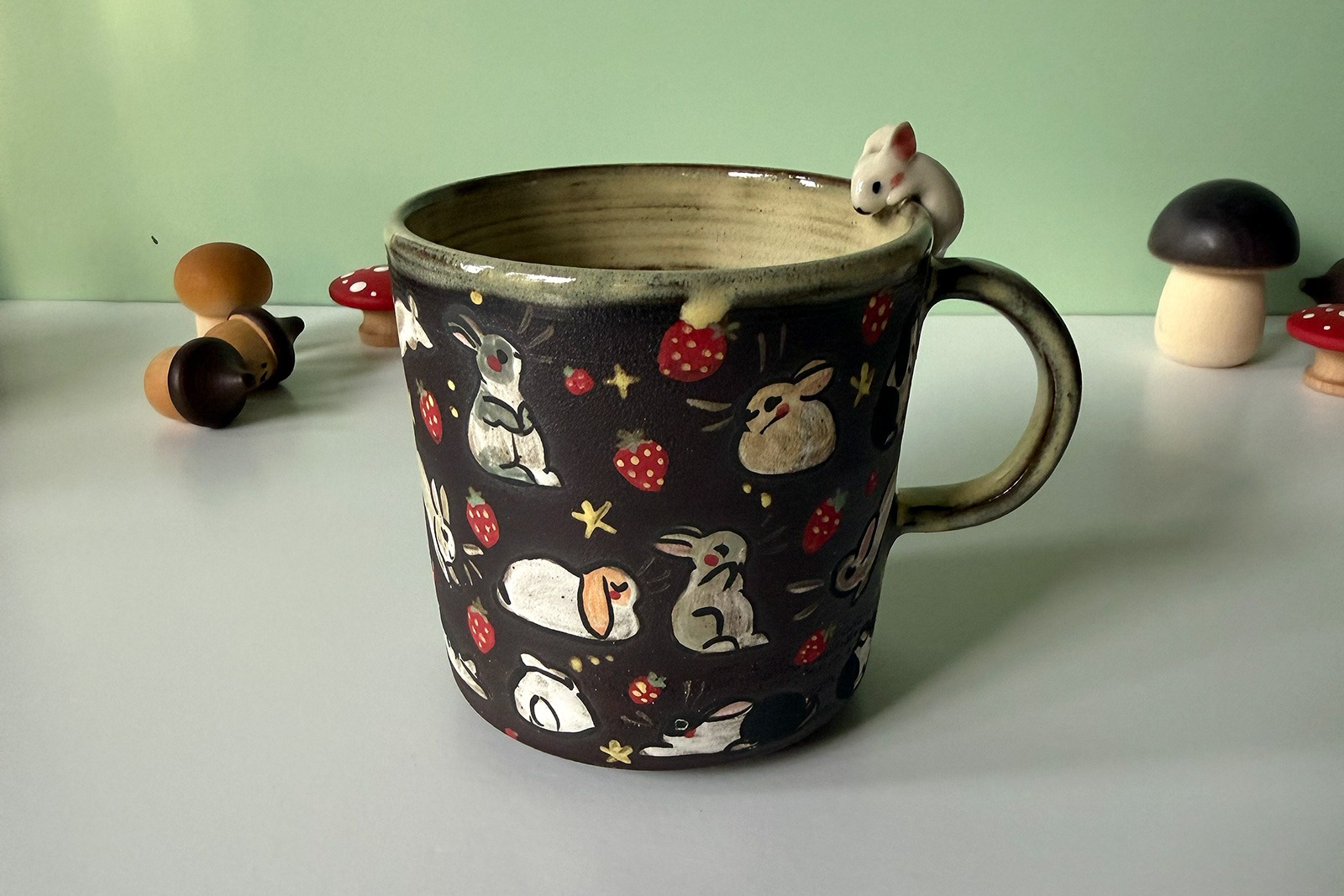Small Cup - Sculpted - Strawberry Bunnies - Image 4