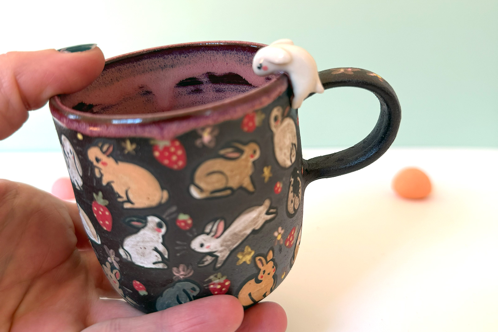 Small Mug - Sculpted - Strawberry Bunnies - Image 6