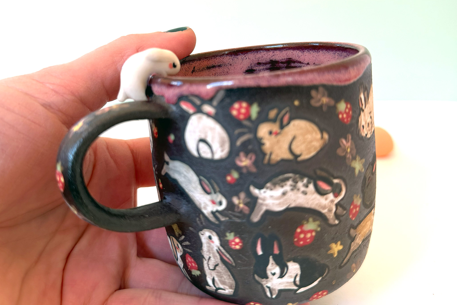 Small Mug - Sculpted - Strawberry Bunnies - Image 5