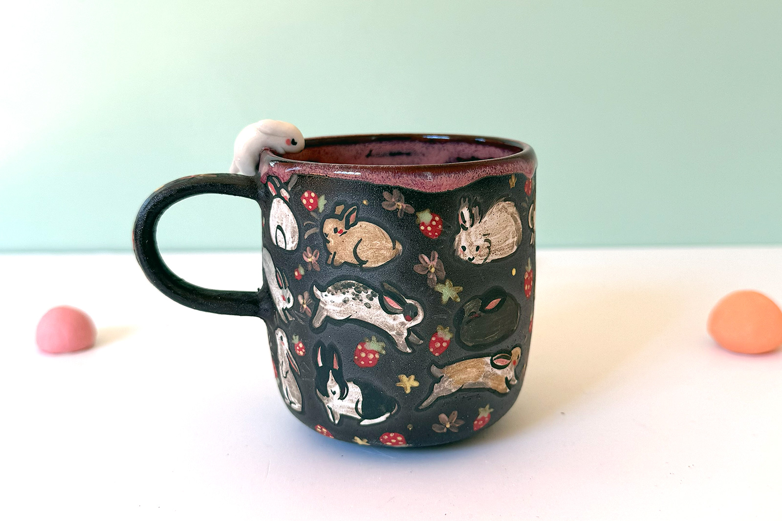 Small Mug - Sculpted - Strawberry Bunnies