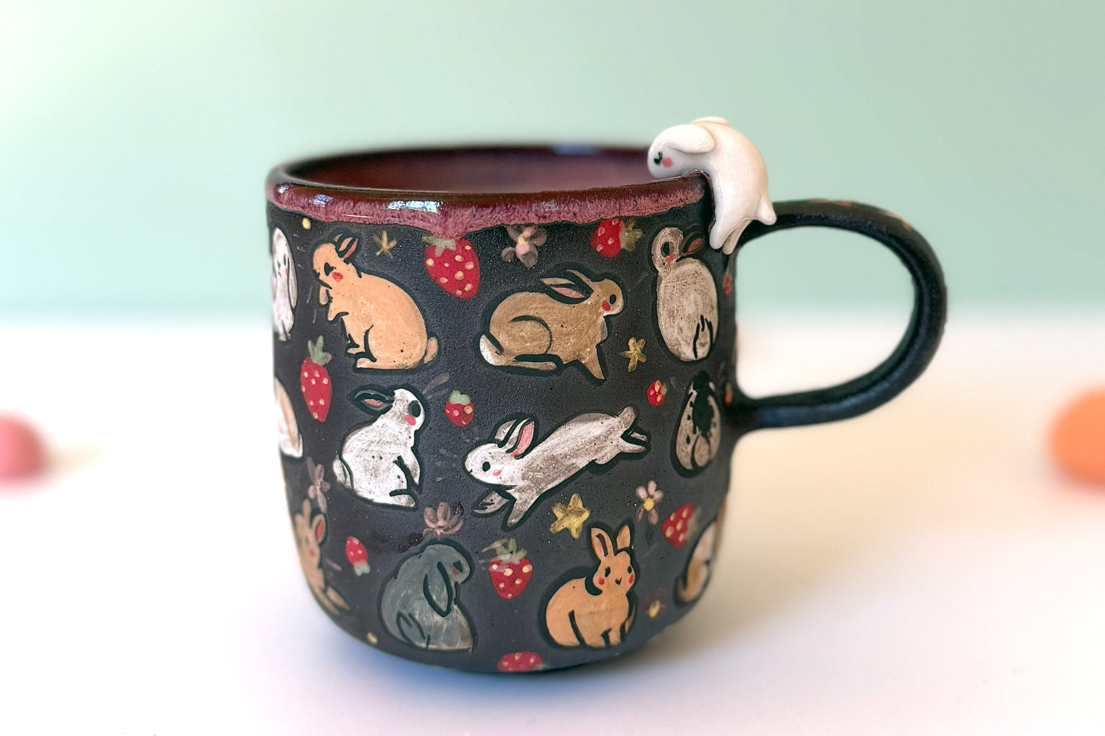 Alternative view of Small Mug - Sculpted - Strawberry Bunnies