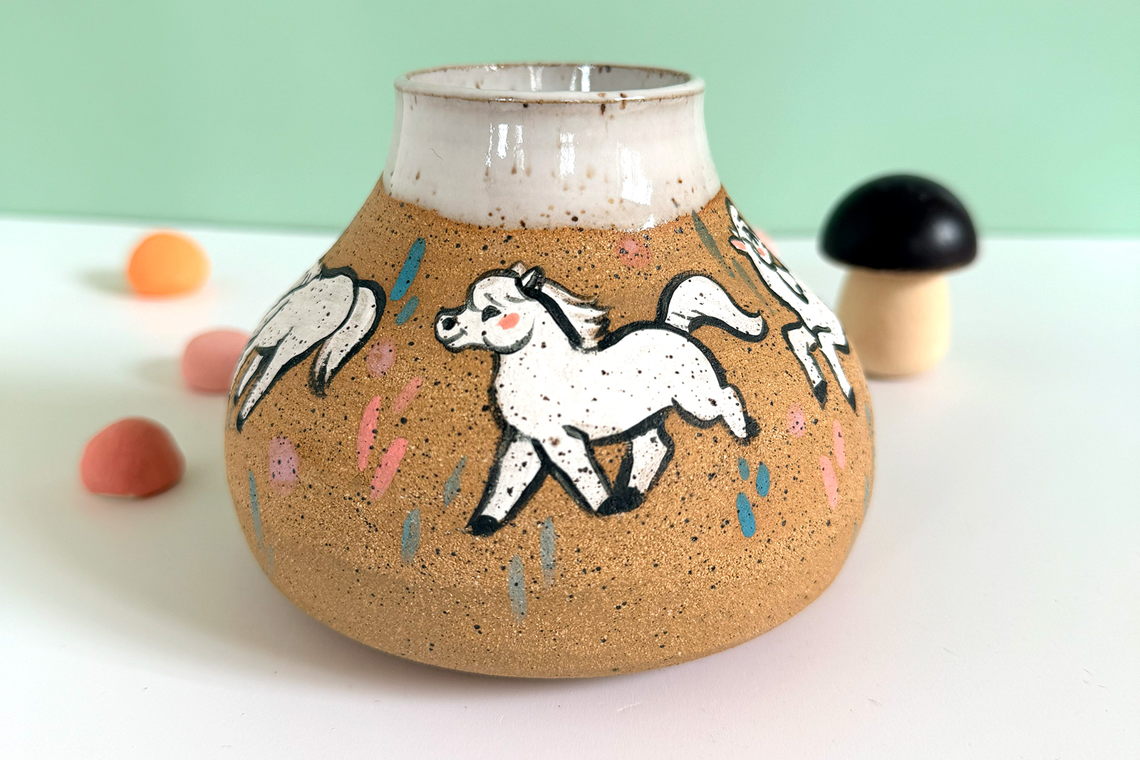 Stoneware Vase - Horses