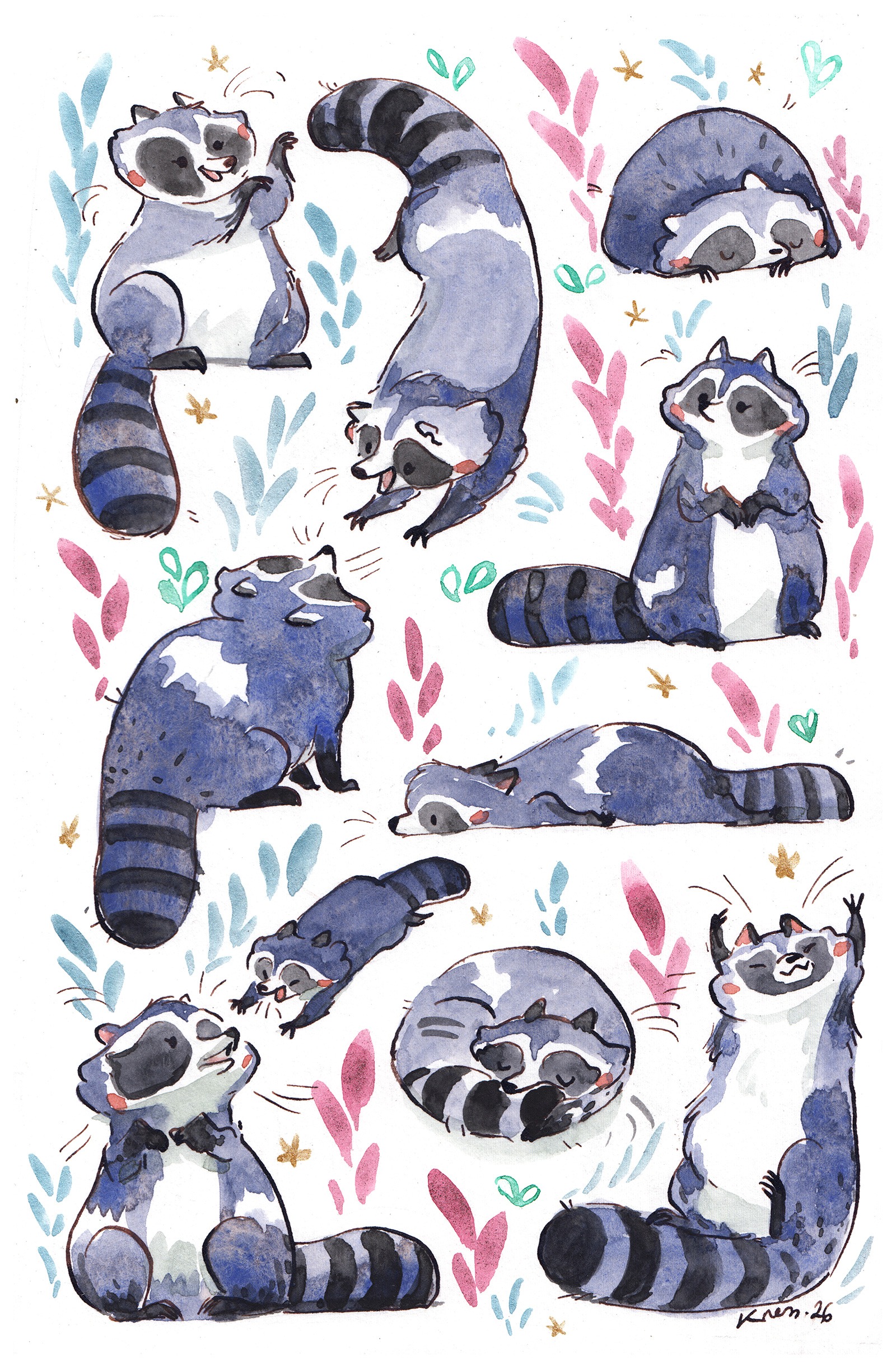 Alternative view of Original Painting - 10 Silly Raccoons