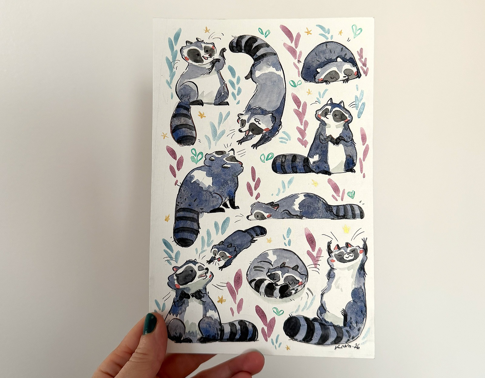 Original Painting - 10 Silly Raccoons