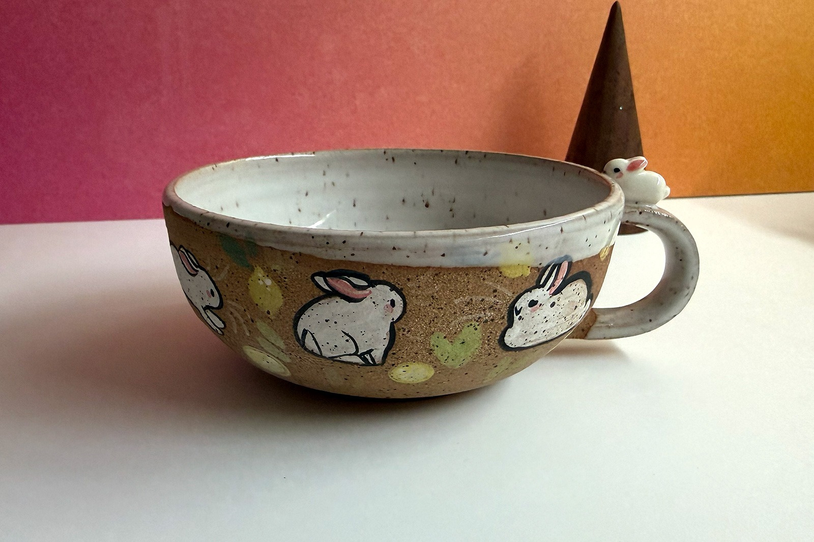 Ceramic Tea Cup - Sculpted Bunny - Lemons