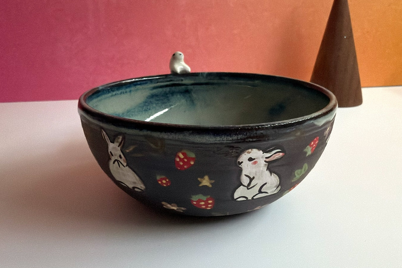 Alternative view of Ceramic Tea Cup - Sculpted Bunny - Strawberries